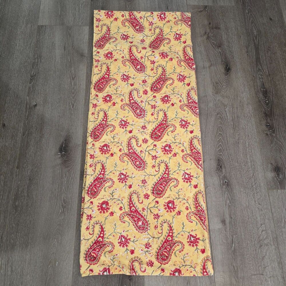 POTTERY BARN Table Runner Tablerunner 17"x88 Yellow Red Paisley Floral Cotton